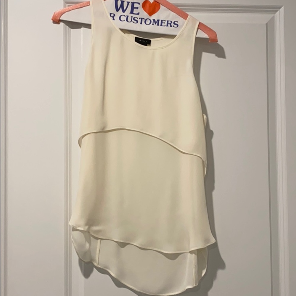 Theory silk cream tiered blouse